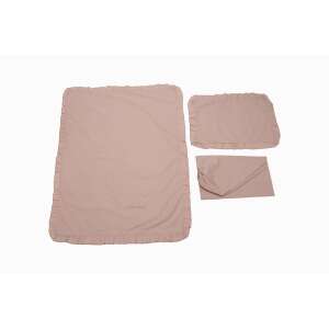 Cot Bed Linen Set, Cotton (Sheet 60 × 120, Sheet 80 × 110, Pillowcase 35 × 50), Embroidered, Frilled, PINK