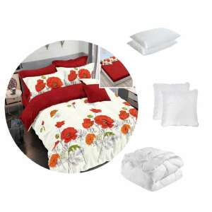 SALE PACKAGE: 1 extra fine 6-piece bedding set, elastic sheet with red poppies + 1 duvet 200×220 + 2 pillows 50x70 + 2 pillows 70x70