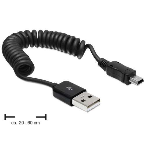 Delock USB 2.0 A na USB mini B špirálový kábel, čierny