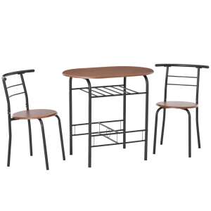 Set de dining Homcom din 3 piese cu masă din lemn maro și două scaune metalice negre - Mobiliere