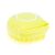 Yellow silicone pet brush with shampoo dispenser, angled view