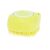 Yellow silicone pet brush with shampoo dispenser, front view
