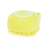 Yellow silicone dog and cat bath brush with built-in shampoo dispenser, closed