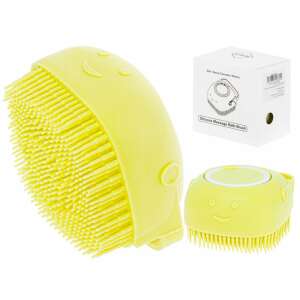 2-in-1 silicone brush for washing and combing dogs and cats, with built-in holder, yellow