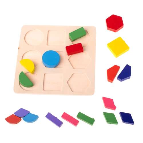 Дървена пъзел за сортиране на форми за бебета, 18 части, включително кръгове, квадрати, шестоъгълници и много други