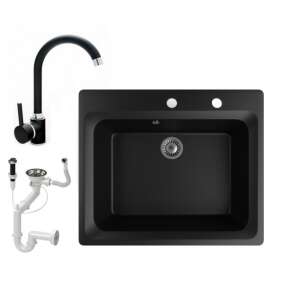 NERO Italia Gránit Mosogató Szett - Matt Fekete - 60cm