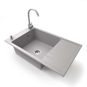 Nero Grande gránit mosogató szürke színben, csepegtetővel, Gamma Myra magasított csapteleppel és adagolóval - Építkezés & Felújítás