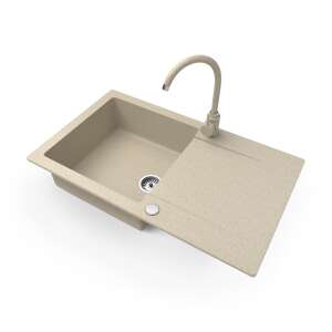 Gránit mosogató NERO Gold + magasított csaptelep, bézs, ferde nézet - Építkezés & Felújítás