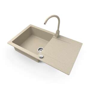Gránit mosogató NERO Gold, bézs színben, egymedencés, csepegtető résszel, modern design, beépíthető - Építkezés & Felújítás