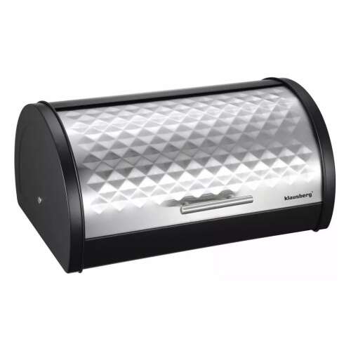 Pudełko na chleb Klausberg, czarne i ze stali nierdzewnej, z wzorem diamentowym