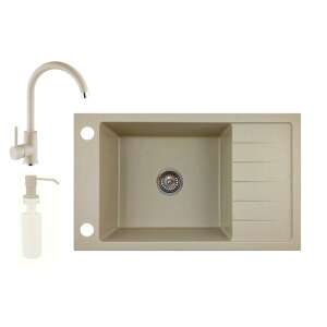 Nero Grande gránit mosogató bézs csapteleppel, szappanadagolóval és szifonnal - Építkezés & Felújítás