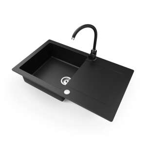 Gránit mosogató NERO Gold + kihúzható zuhanyfejes Snake csaptelep + adagoló, fekete