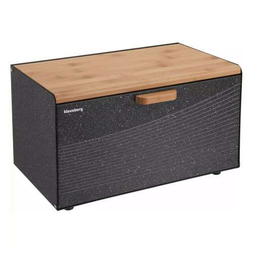 Klausberg Brotbox, schwarz mit Bambusdeckel, Edelstahl, Brotlagerung, Küchentheke