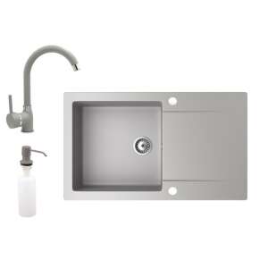 Gránit mosogató NERO Gold konyhai mosogató csapteleppel és adagolóval, szürke - Építkezés & Felújítás