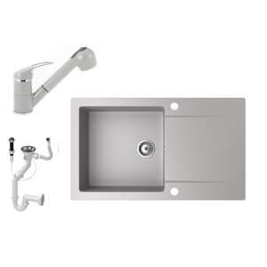 Gránit mosogató NERO Gold konyhai mosogató kihúzható zuhanyfejes csapteleppel és szifon készlettel - Építkezés & Felújítás