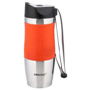 Kinghoff utazó bögre, 380ml, narancssárga, rozsdamentes acél, dupla falú, hőszigetelt, tartja a italok hőmérsékletét, hordozó pánttal - Kinghoff