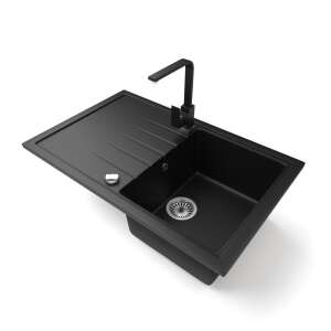 NERO Eris fekete gránit mosogató csapteleppel és dugókiemelővel - Építkezés & Felújítás