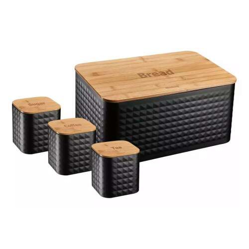 Pudełko na chleb Klausberg z 3 pojemnikami na przyprawy, czarny stal nierdzewna z pokrywką z bambusa