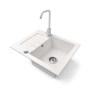 Gránit mosogatótálca NERO Monza fehér konyhai mosogató Steel csapteleppel és dugókiemelővel - Építkezés & Felújítás