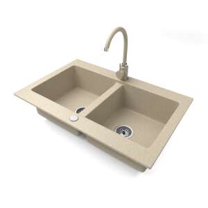 Nero Verso gránit mosogatótálca bézs színben, két medencével és csapteleppel - Építkezés & Felújítás