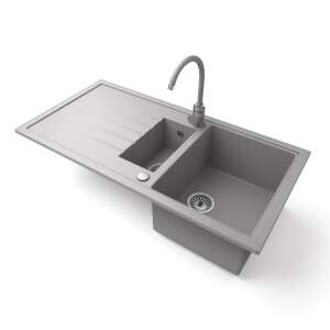 Nero Solarys gránit mosogató két medencével és magasított csapteleppel - Építkezés & Felújítás