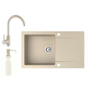 Gránit mosogató NERO Gold konyhai mosogató készlet bézs csapteleppel és szappanadagolóval - Építkezés & Felújítás