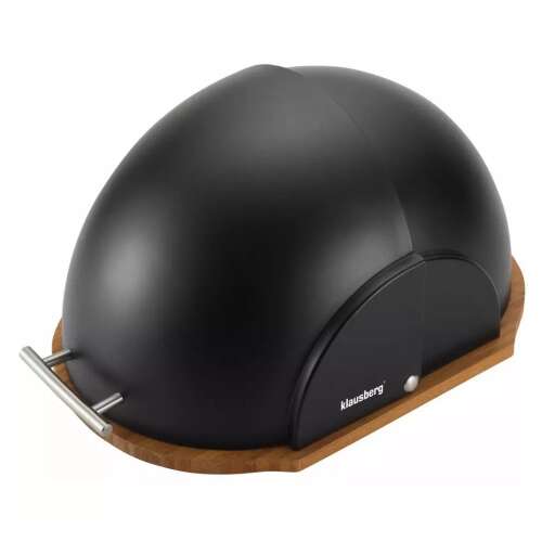 Klausberg Brotbox, schwarz mit Bambussockel, Edelstahlgriff