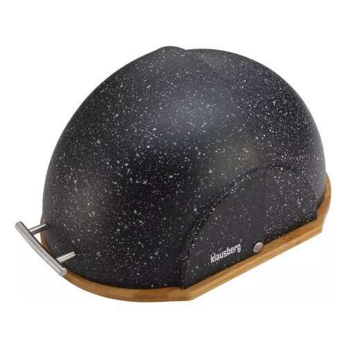 Klausberg Premium pojemnik na chleb, czarny z wyglądem granitu, podstawa bambusowa, uchwyt ze stali nierdzewnej