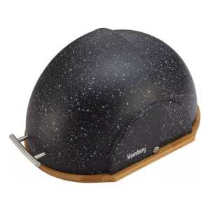 Klausberg Premium Brotbox, schwarz mit Granit-Optik, Bambussockel, Edelstahlgriff - Klausberg