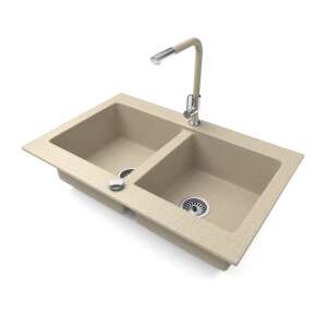 NERO Verso gránit mosogatótálca Linea kihúzható csapteleppel, bézs színben - Építkezés & Felújítás