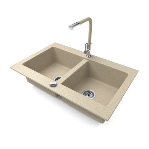 NERO Verso gránit mosogatótálca Linea kihúzható csapteleppel, bézs színben