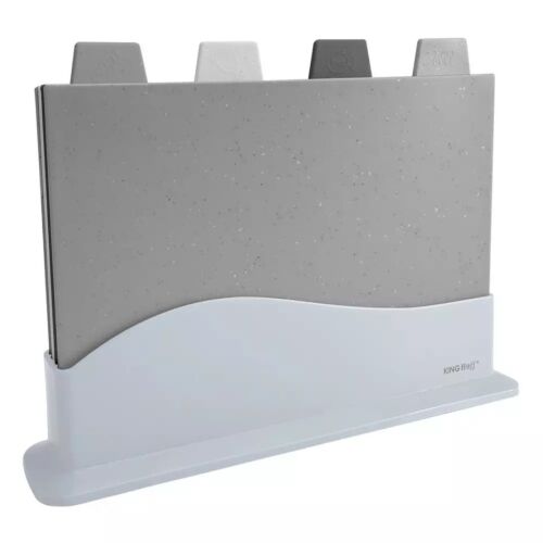 Sada 4 krájacích dosiek Kinghoff so stojanom, sivá