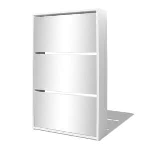 vidaXL 3-tier white shoe cabinet with mirror, 63 x 17 x 102.5 cm - Furniture