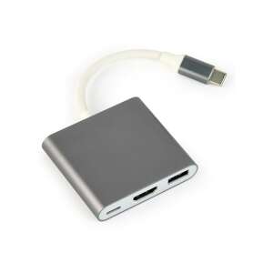 Adaptor 3 in 1, Cablexpert 11205, USB 3.1 tip C tata la port HDMI mama, USB 3.0 mama si port USB tip C PD 2.0 pentru incarcare (A-CM-HDMIF-02-SG) (A-CM-HDMIF-02-SG) 91715674 - Gembird