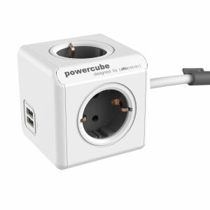 Allocacoc PowerCube Extended USB elosztó, 3m kábel, fehér és szürke - Allocacoc