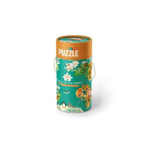 Mon A világ állatai 40 darabos puzzle és társasjáték hengeres dobozban
