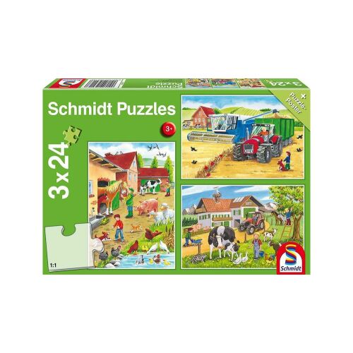 Schmidt A farmon puzzle doboz: 3 x 24 darabos, gazdaság témájú puzzle gyerekeknek - Schmidt