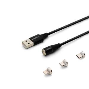 Cablu USB magnetic Savio CL-155 3 in 1, Tip C, Micro USB, Lightning, 2 metri, Negru - Cabluri de date