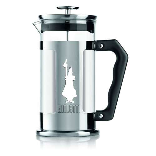 Bialetti Omino French Press kávovar, 350ml, z nehrdzavejúcej ocele a skla, s čiernou rukoväťou