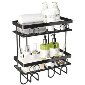 Quasar & Co. black metal two-tier over-the-toilet bathroom shelf - Bathroom shelf unit