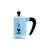 Bialetti Rainbow 3-cup light blue stovetop espresso maker, close-up of the handle