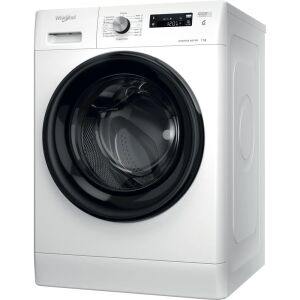 Abgewinkelte Ansicht der weißen Waschmaschine Whirlpool FFS 7259 B EE - Waschmaschinen