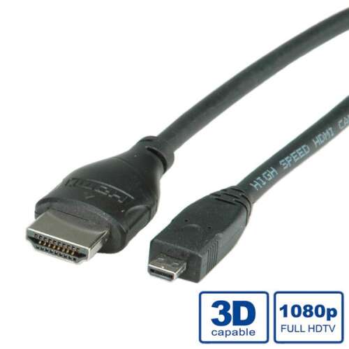 Roline HDMI - Micro HDMI kábel, 2m, nagy sebességű Ethernettel, 3D és 1080p képes