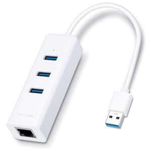TP-Link UE330 3-Port USB 3.0 Hub und Gigabit Ethernet Adapter, weiß, schräge Ansicht - TP-Link