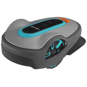 Gardena Sileno life 1500 robotic lawnmower, grey and blue, angled view - Gardena