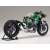Tamiya 1:12 méretarányú Kawasaki Ninja H2R motorkerékpár modellkészlet, oldalnézet, a motor és a kerekek látható