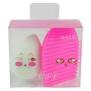 Qianluli makeup sponge and brush cleaning set, includes a teardrop shaped sponge and a silicone brush cleaner - Makeup Sponge