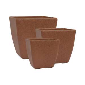 3 db-os G21 Element Cube barna műanyag virágcserép szett, négyzet alakú, különböző méretben - G21