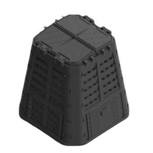 ROJAPLAST 480L fekete műanyag komposztáló, fedéllel és oldalajtóval, könnyű összeszerelés - Komposztáló