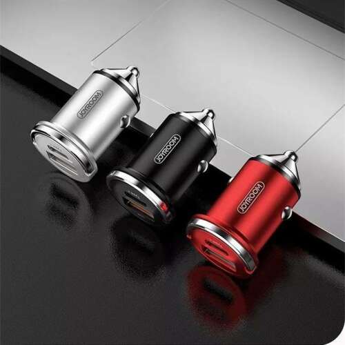 Joyroom JR-C11 autós töltő ezüst, fekete és piros színben. 45W USB és PD gyorstöltő adapter.